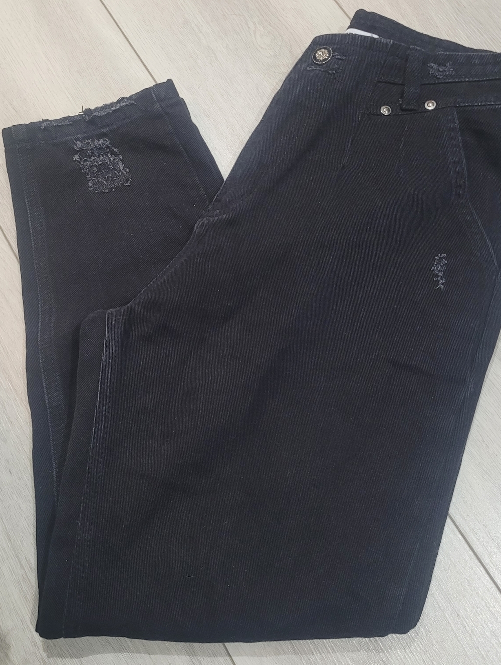 Black River Womens High Waist Distressed Barrel Leg Denim Jeans 40 (US 8) Black